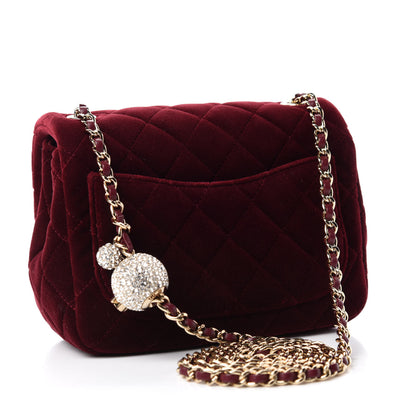 Chanel Velvet Quilted Mini Pearl Crush Flap Burgundy 3 of 11
