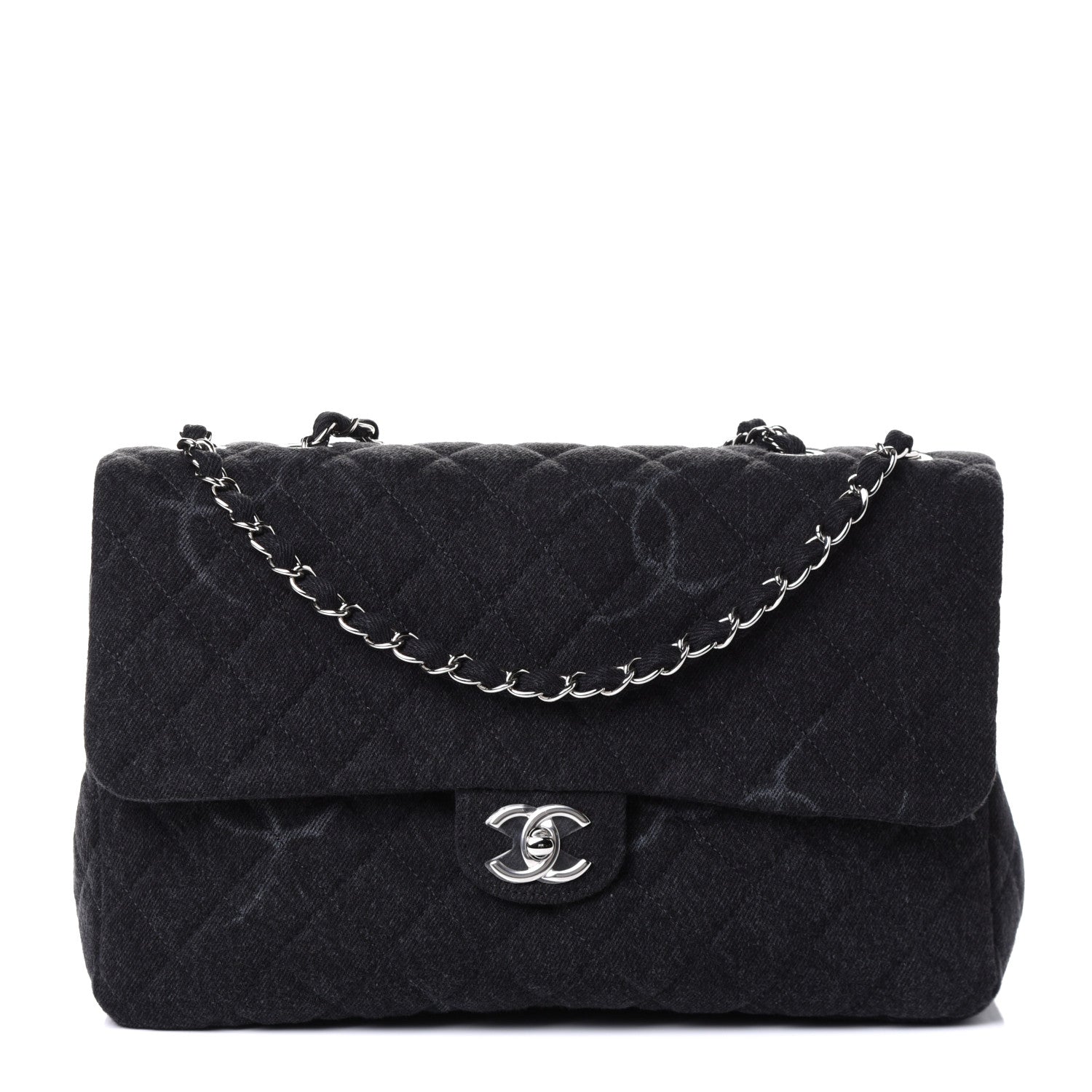 Chanel Denim Quilted CC Print Jumbo Single Flap Black 1 of 5