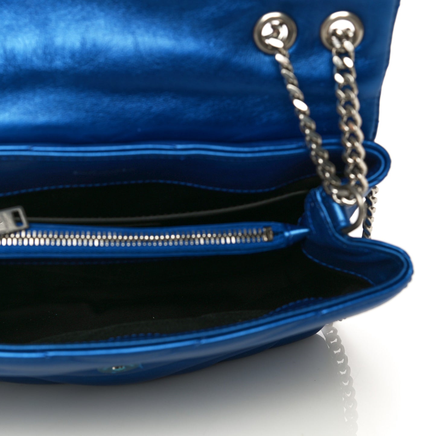 Metallic Calfskin Y Quilted Monogram Small Loulou Chain Satchel Blue Royal