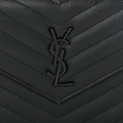 Saint Laurent Grain De Poudre Matelasse Chevron Monogram Monochrome Envelope Chain Wallet Black 8 of 11