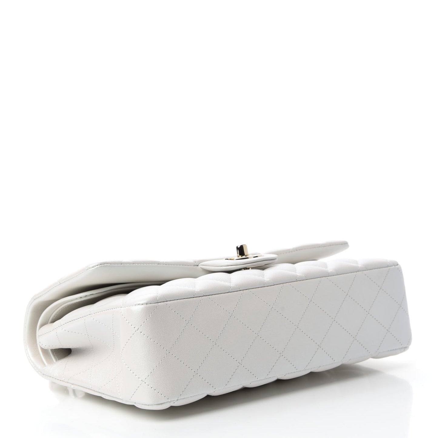 Iridescent Calfskin Quilted Medium Double Flap Ivory