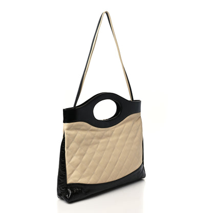 Chanel Aged Calfskin Quilted Large 31 Shopping Bag Beige Black 3 of 9