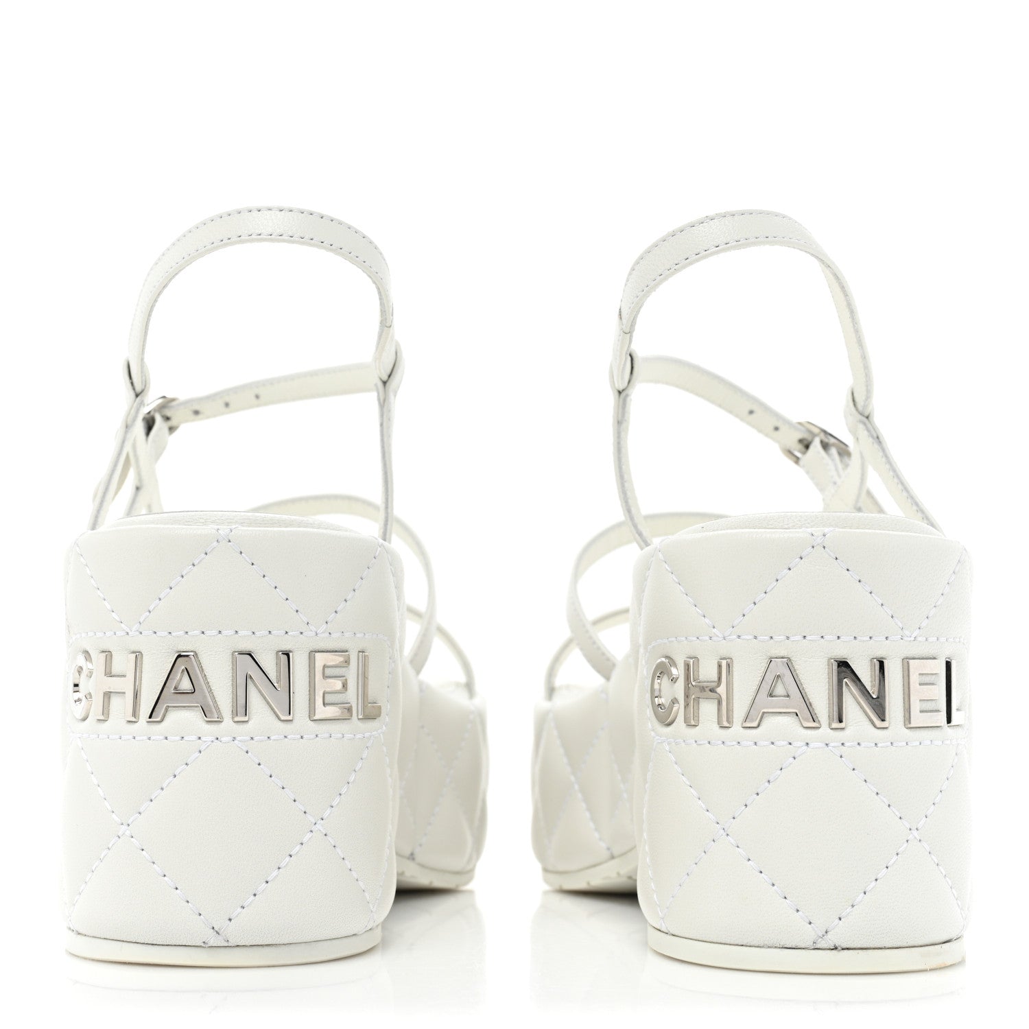CHANEL ウェッジソール　36 ホワイト Chanel Calfskin Quilted Wedge Logo Sandals 36 White 1308023