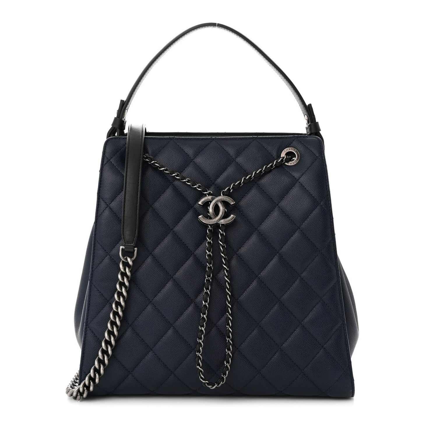 Caviar Quilted Medium CC Bucket Bag Dark Blue