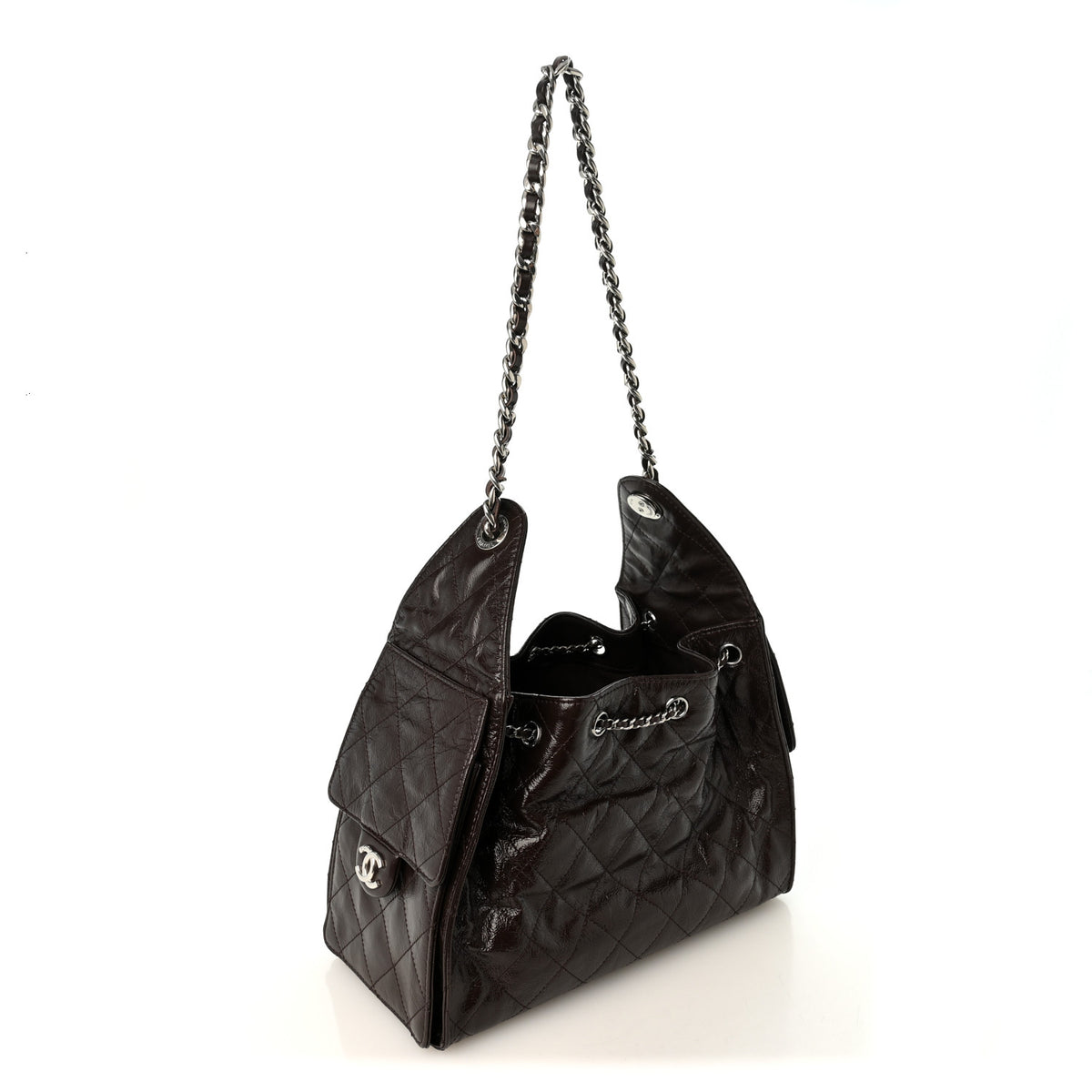 Chanel Shiny Crumpled Calfskin Quilted Small Chanel 25 Handbag Dark Brown 3 of 10