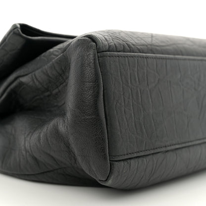 Saint Laurent Calfskin Crocodile Embossed Medium West Hollywood Monogram Fold-Over Black 9 of 11