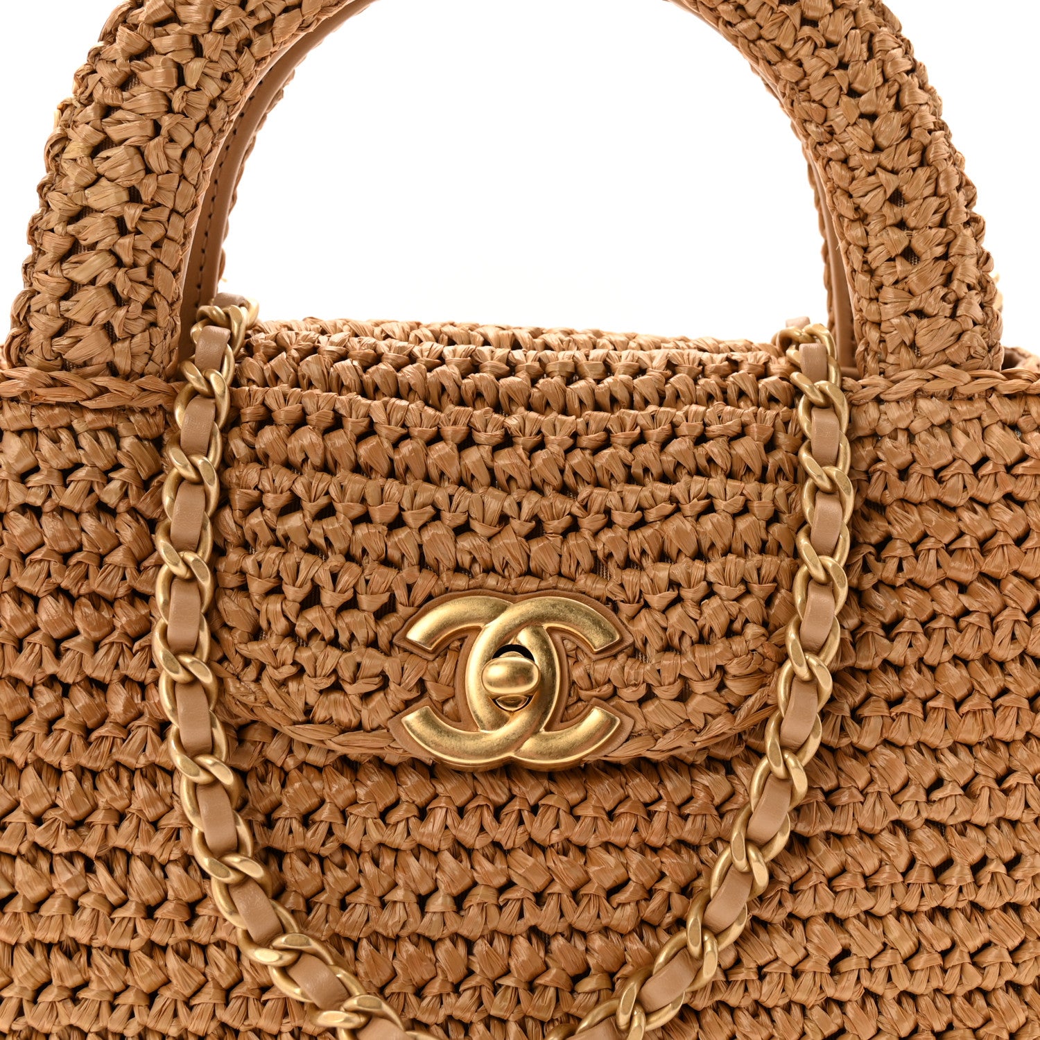 Chanel Braided Raffia Nano Kelly Flap Bag Dark Beige 8 of 10