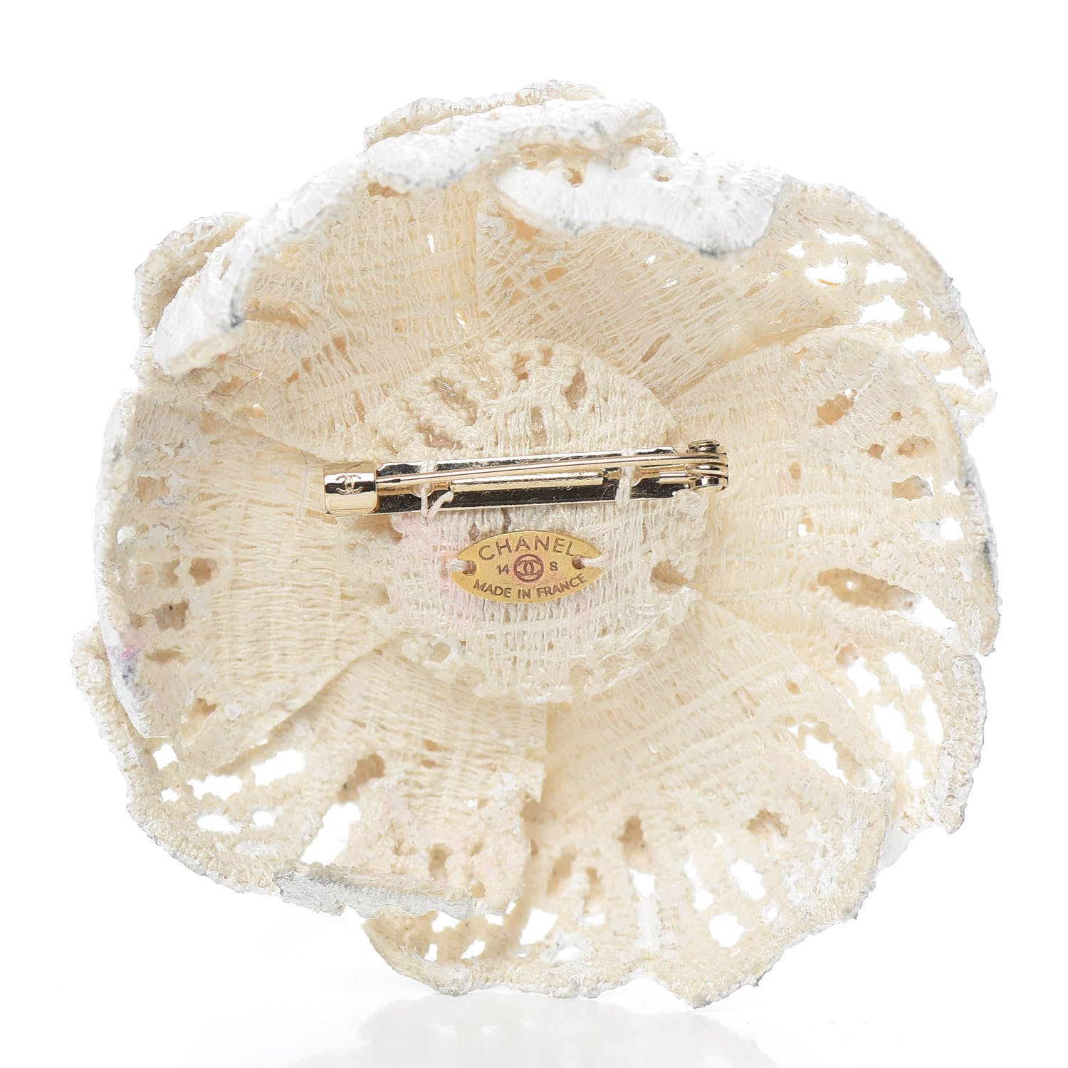 Chanel Tweed Crochet Camellia Brooch Ivory 3 of 4