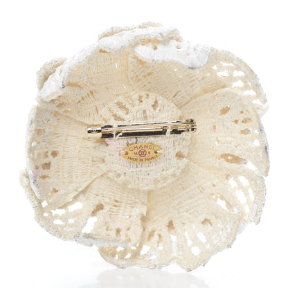 Chanel Tweed Crochet Camellia Brooch Ivory 3 of 4