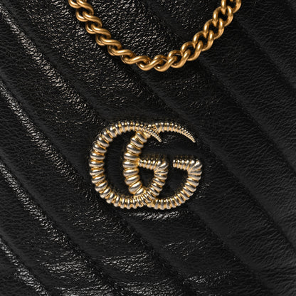 Gucci Vintage Effect Calfskin Matelasse Diagonal Mini Torchon GG Marmont 2.0 Bucket Bag Black Romantic Cherry 8 of 10