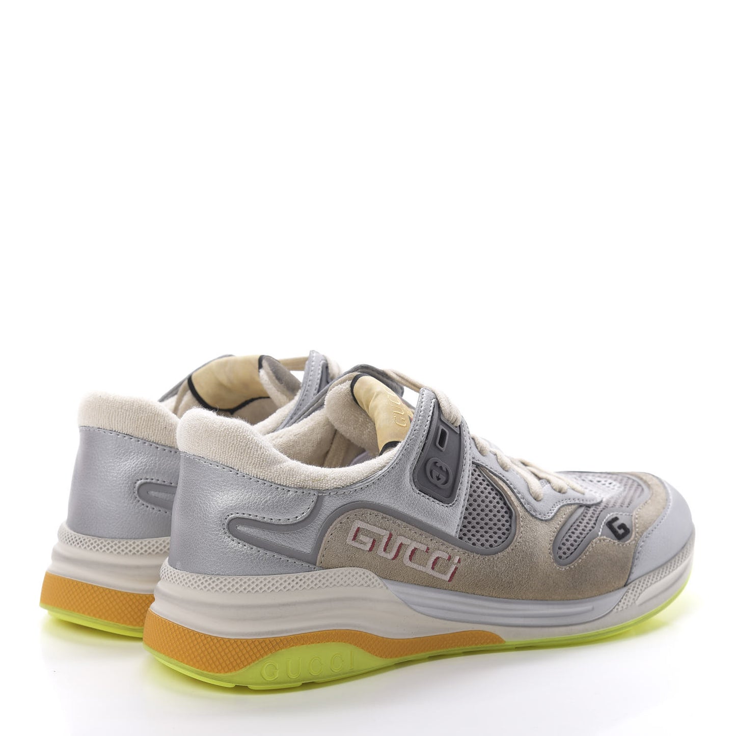 Metallic Calfskin Suede Womens Ultrapace Sneakers 38.5 Silver Oatmeal
