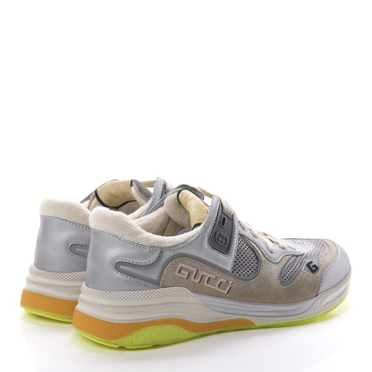 Gucci Metallic Calfskin Suede Womens Ultrapace Sneakers 38.5 Silver Oatmeal 4 of 8