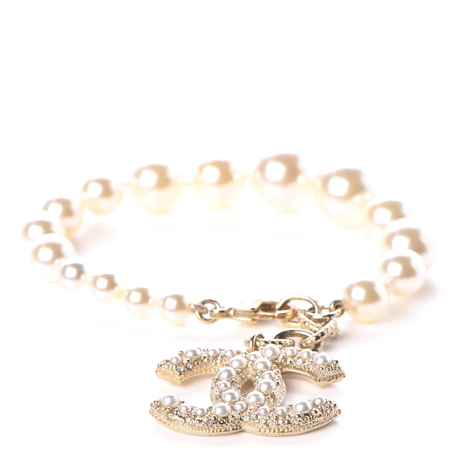 Chanel Pearl Crystal CC Bracelet Gold 1 of 5