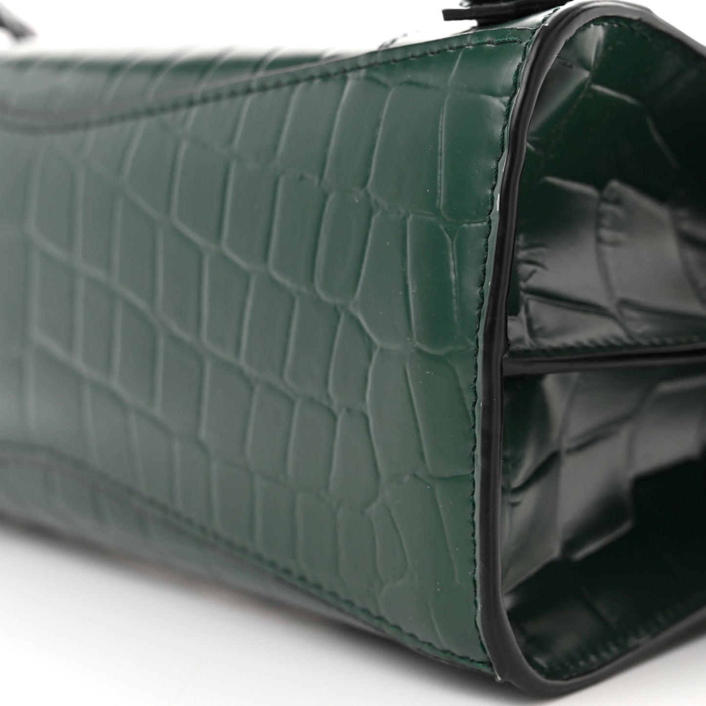 Semi Shiny Calfskin Crocodile Embossed Neo Classic Black Hardware Mini City Forest Green