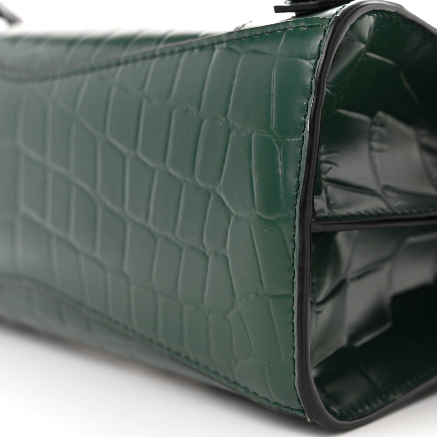 Balenciaga Semi Shiny Calfskin Crocodile Embossed Neo Classic Black Hardware Mini City Forest Green 9 of 14