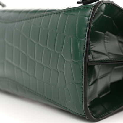 Balenciaga Semi Shiny Calfskin Crocodile Embossed Neo Classic Black Hardware Mini City Forest Green 9 of 14