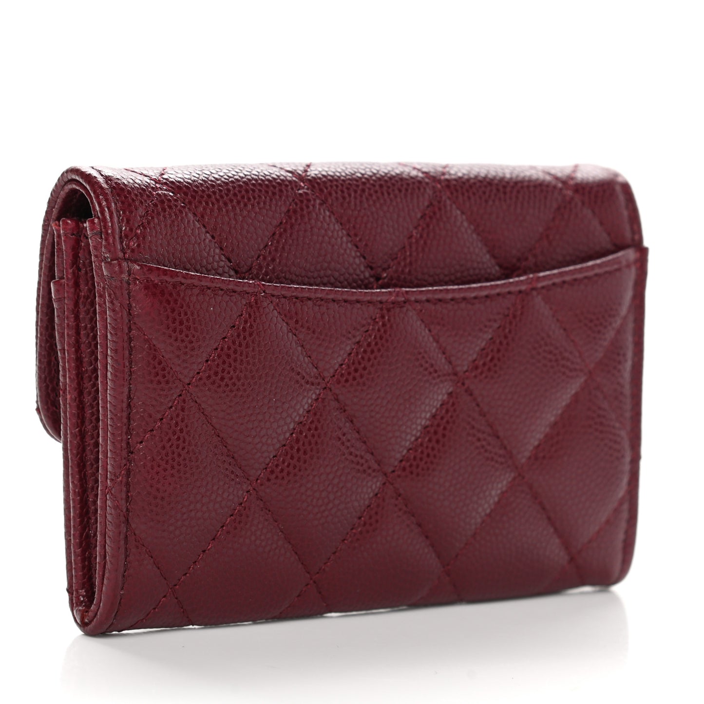 Caviar Quilted Flap Card Holder Wallet Burgundy