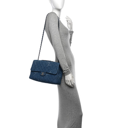 Chanel Denim Quilted CC Print Jumbo Single Flap Blue 2 of 11