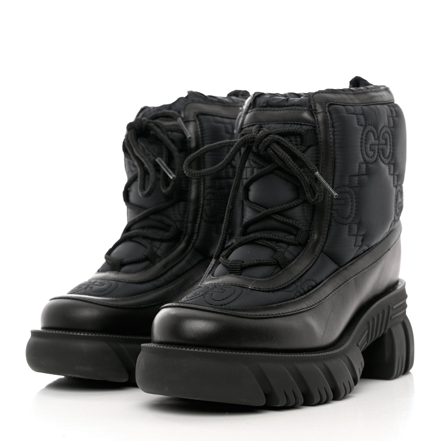 Gucci Nylon Calfskin GG Matelasse Lace Up Platform Ankle Boots 36 Black 3 of 11