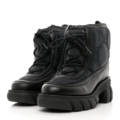 Gucci Nylon Calfskin GG Matelasse Lace Up Platform Ankle Boots 36 Black 3 of 11