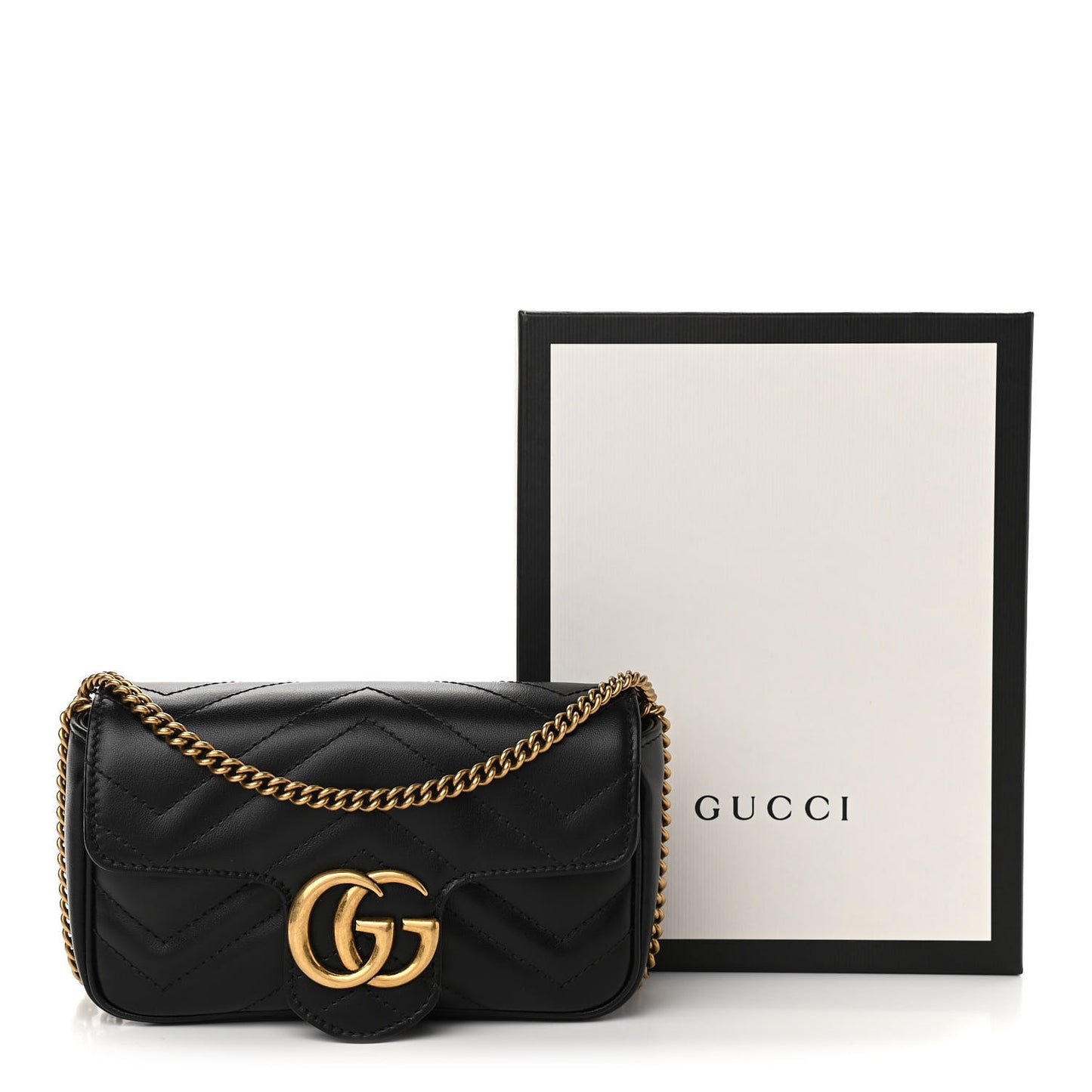 Calfskin Matelasse Super Mini GG Marmont Shoulder Bag Black