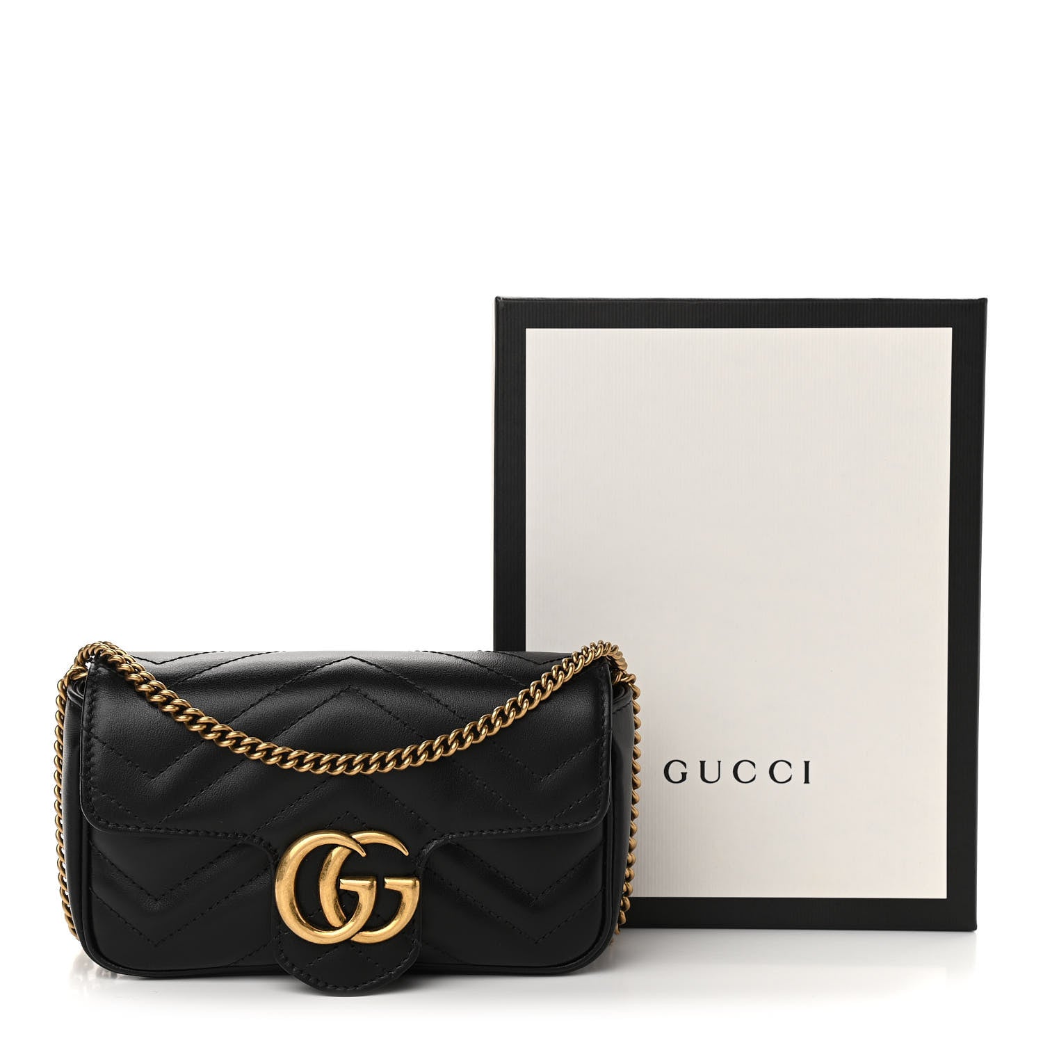Gucci Calfskin Matelasse Super Mini GG Marmont Shoulder Bag Black 12 of 12