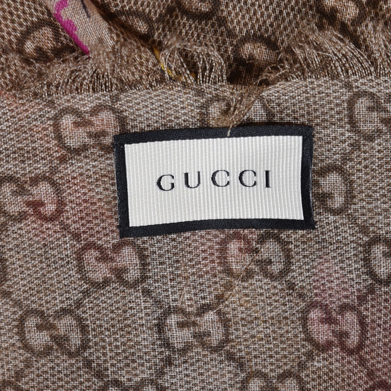 Gucci Wool Jacquard GG Monogram Big Panshie Fringe Shawl Roseate Beige 6 of 6