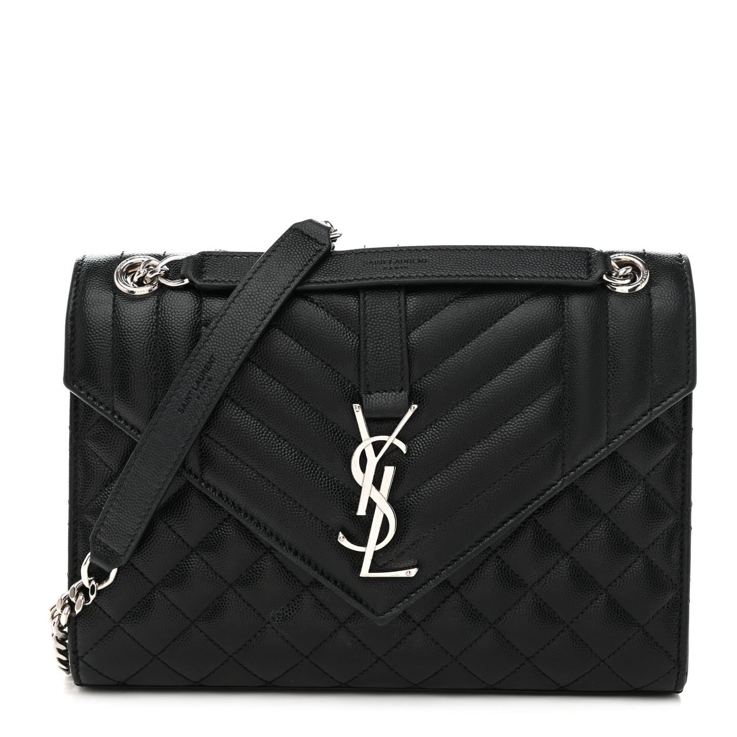 Grain De Poudre Textured Mixed Matelasse Triquilt Medium Monogram Satchel Black