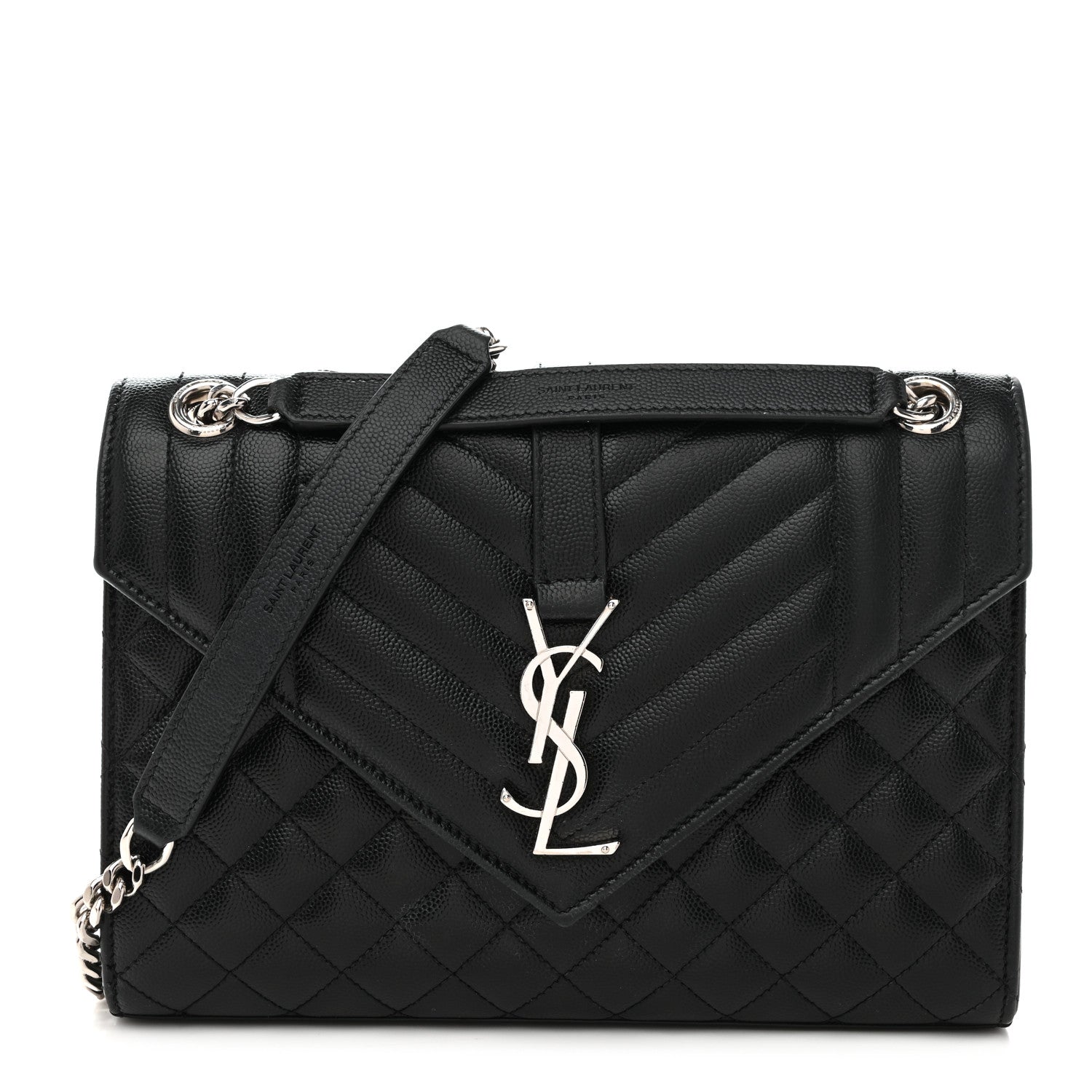 Saint Laurent Grain De Poudre Textured Mixed Matelasse Triquilt Medium Monogram Satchel Black 1 of 14