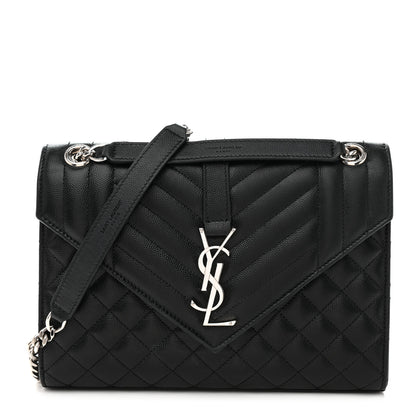 Saint Laurent Grain De Poudre Textured Mixed Matelasse Triquilt Medium Monogram Satchel Black 1 of 14