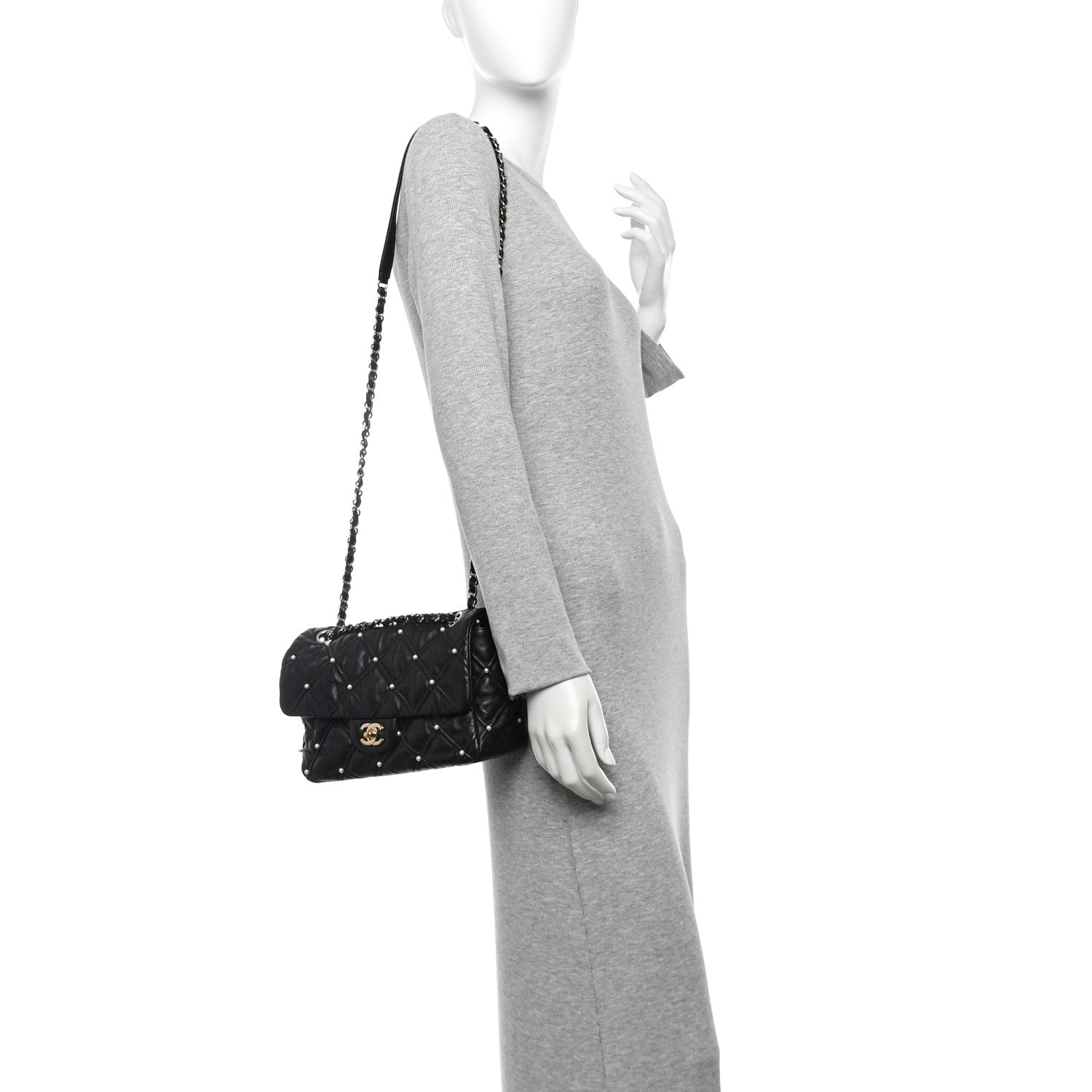 Chanel Lambskin Quilted Pearl Studded Flap Black 2 of 10