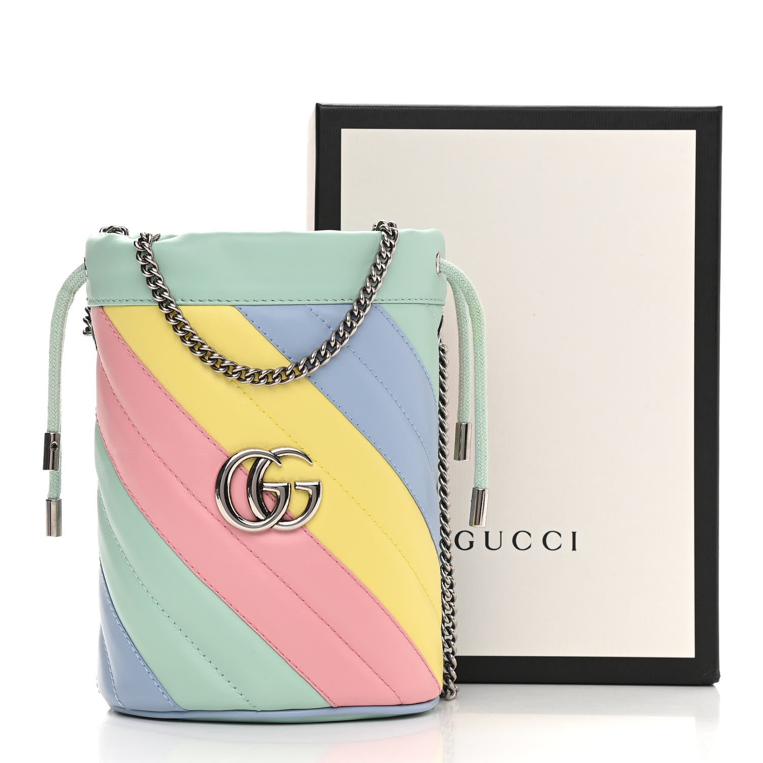 Gucci Calfskin Matelasse Diagonal Mini GG Marmont 2.0 Bucket Bag Pastel Multicolor 11 of 11