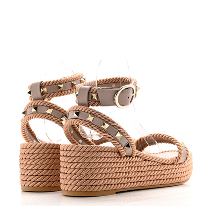 Valentino Garavani Calfskin Rockstud Ankle Wrap Espadrille Flatform Sandals 38 Poudre 4 of 8