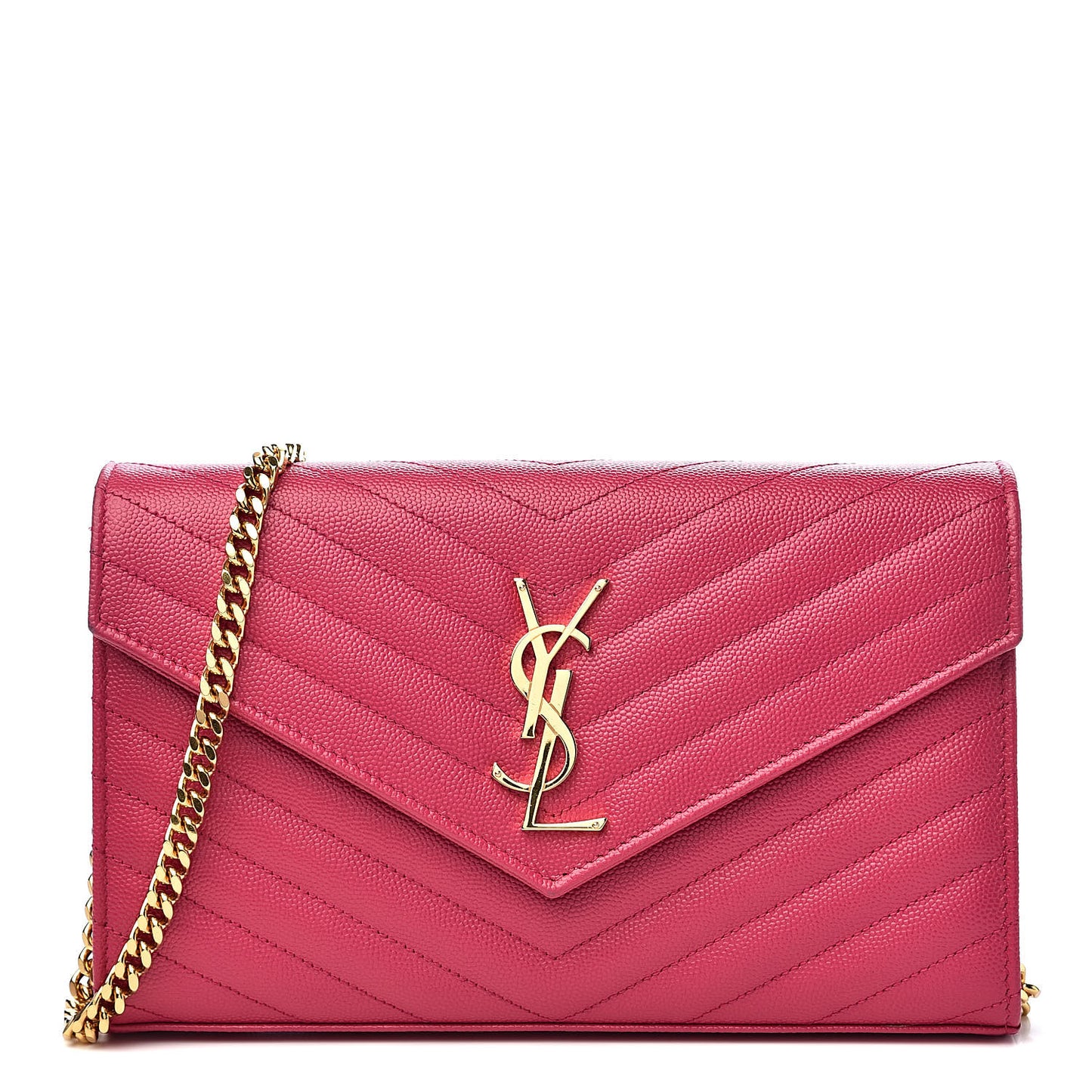 Grain De Poudre Matelasse Chevron Monogram Chain Wallet Fresh Fuchsia
