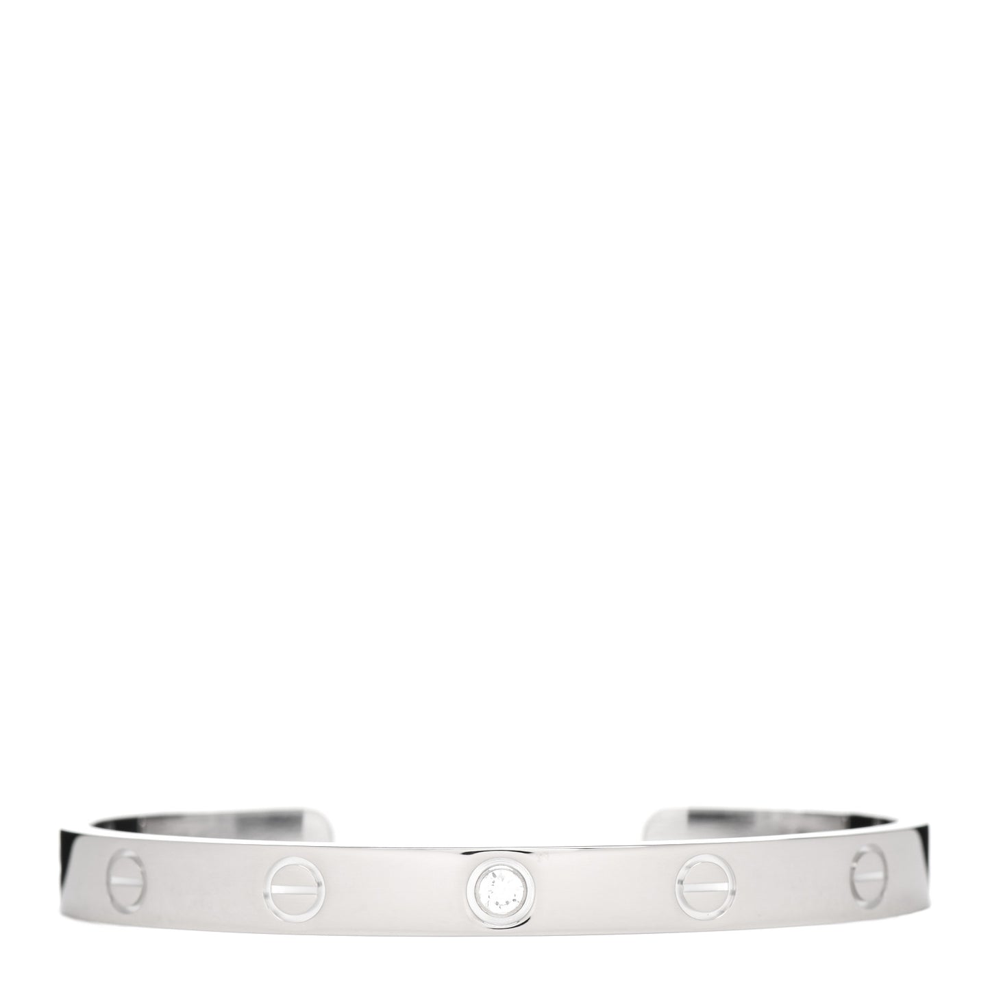 18K White Gold 1 Diamond LOVE Cuff Bracelet 17