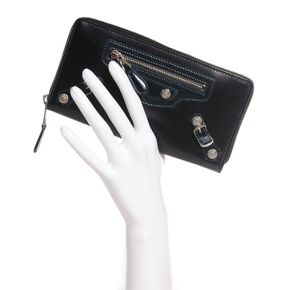 Balenciaga Smooth Calfskin Metallic Patent Giant 12 Silver Hardware Continental Zip Around Wallet Black 2 of 10