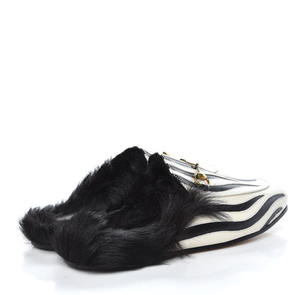 Gucci Malaga Kid Fur Zebra Inlay Womens Princetown Slippers 41 Mystic White Black 4 of 10