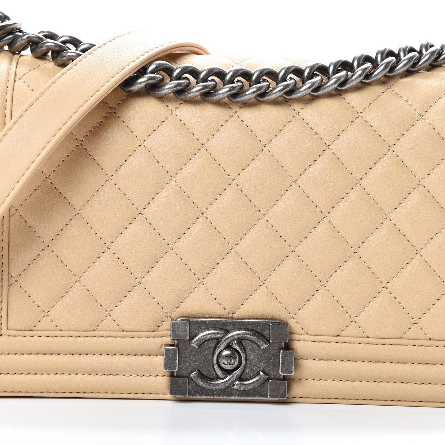 Lambskin Quilted Medium Boy Flap Beige