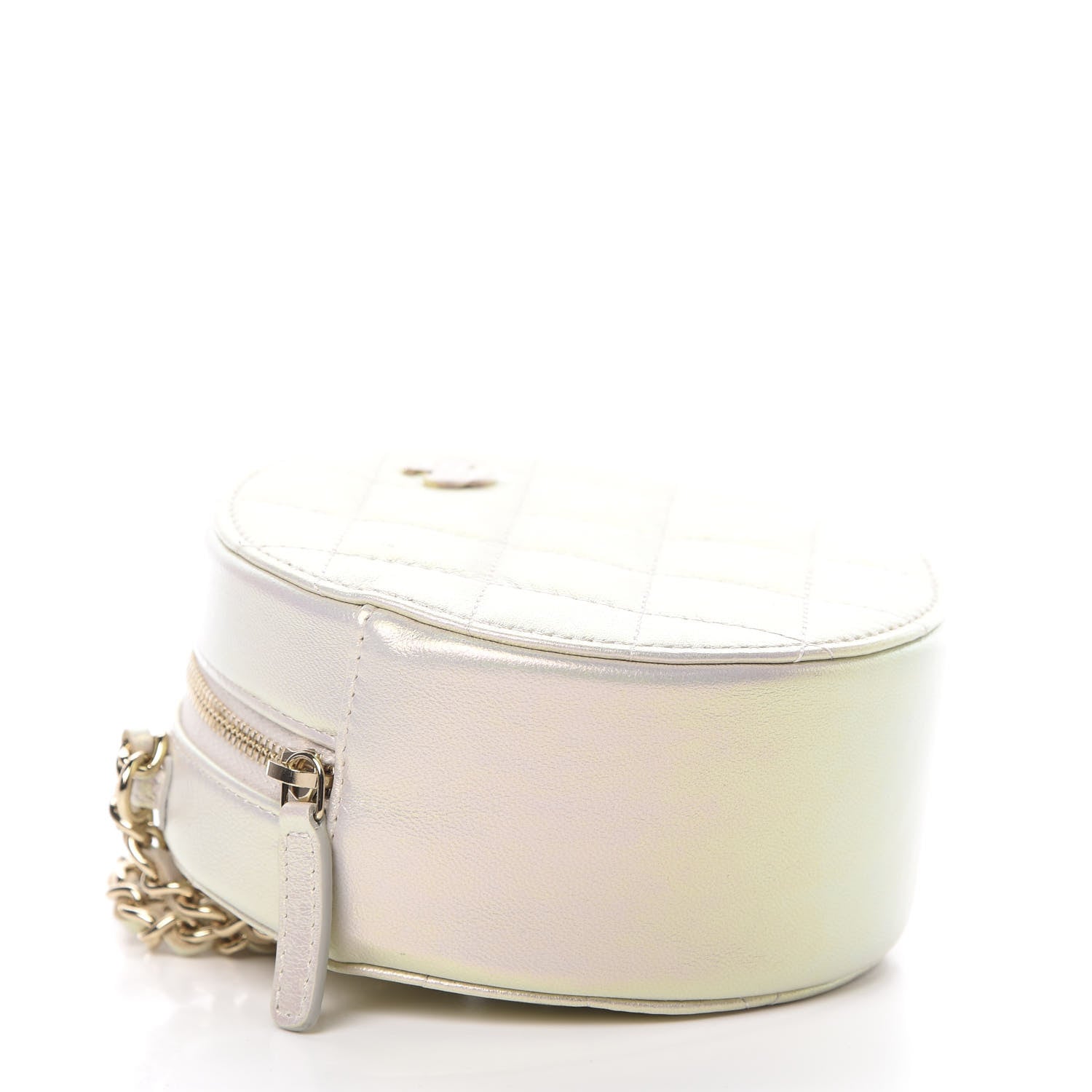 Chanel Iridescent Lambskin Quilted Round Clutch With Chain Ivory 4 of 11