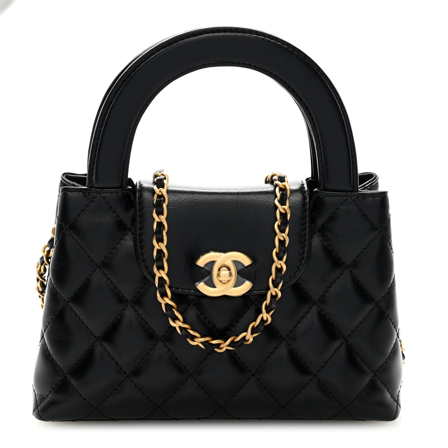 Chanel Shiny Aged Calfskin Quilted Nano Kelly Shopper Black 1 of 9