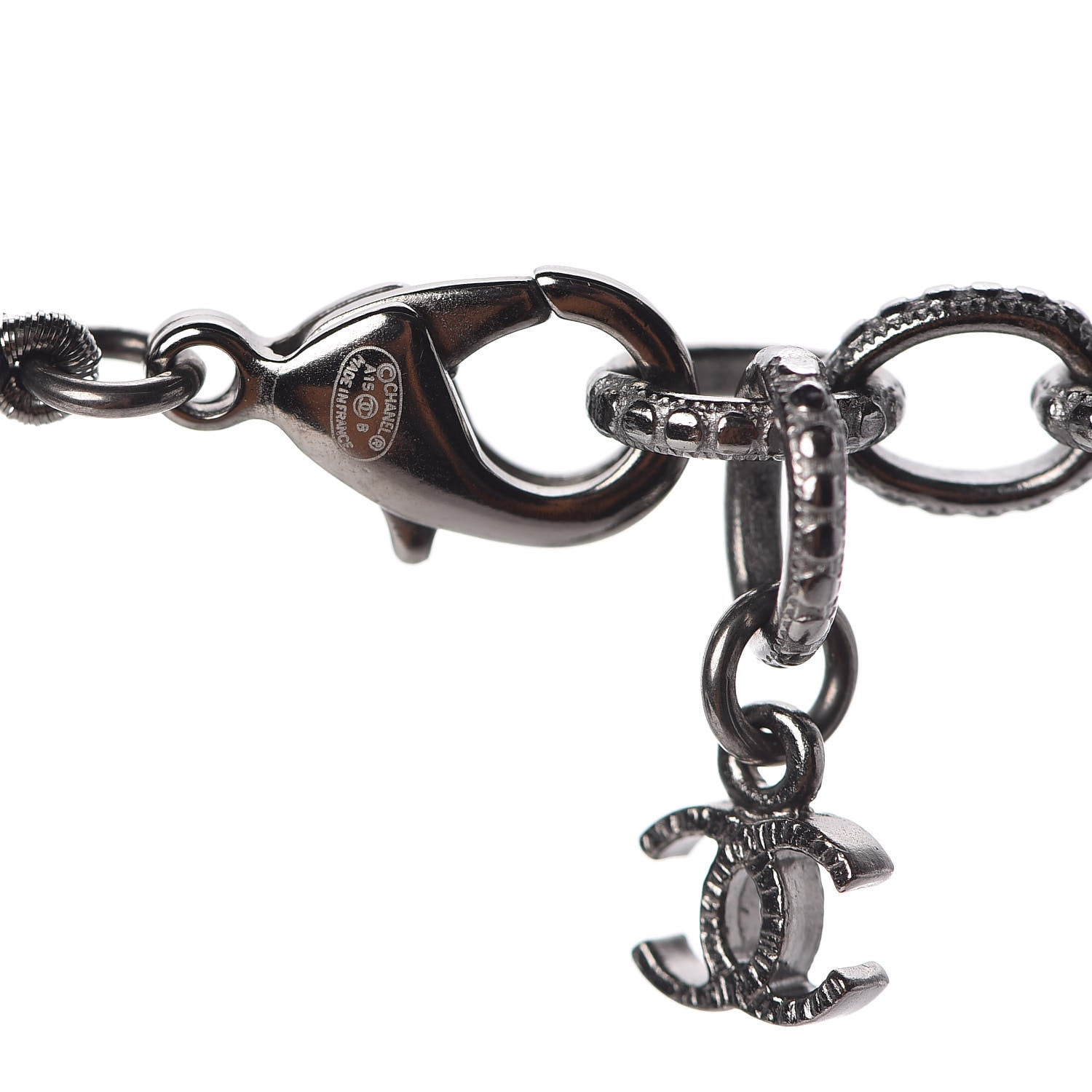 Chanel Ruthenium Crystal Baguette Pearl Beaded CC Long Necklace Black Grey 5 of 6