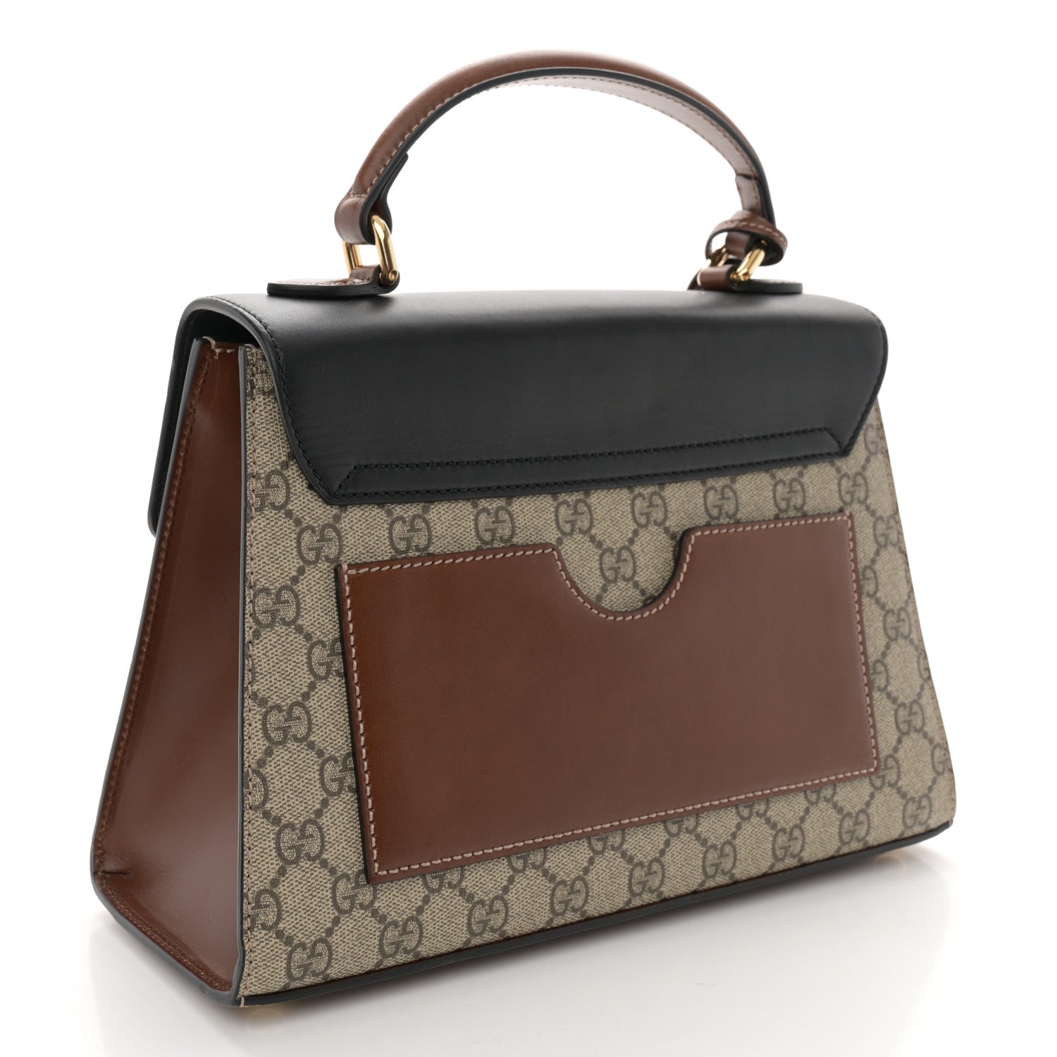 Gucci GG Supreme Monogram Calfskin Small Padlock Top Handle Bag Beige Black Cuir 3 of 10