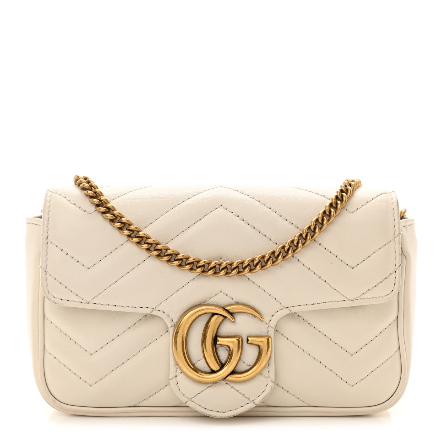 Calfskin Matelasse Super Mini GG Marmont Shoulder Bag White