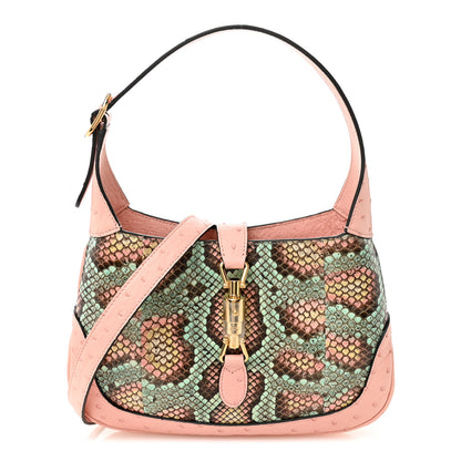 Gucci Snakeskin Ostrich Calfskin Small Jackie 1961 Hobo Pink Multicolor 1 of 10