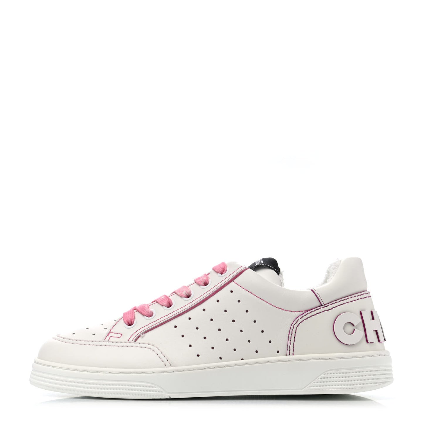 Calfskin Womens Logo Sneakers 38 White Pink