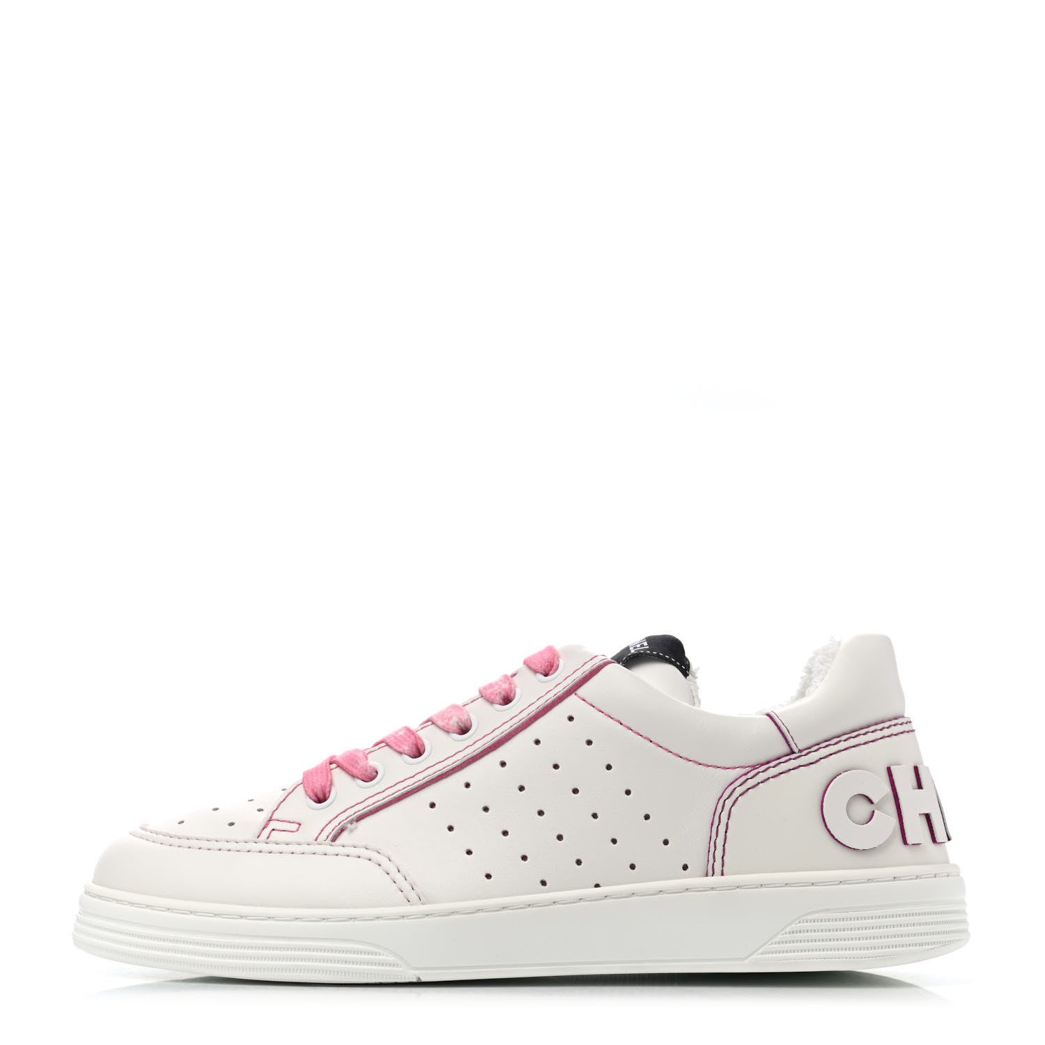 Chanel Calfskin Womens Logo Sneakers 38 White Pink 1 of 4