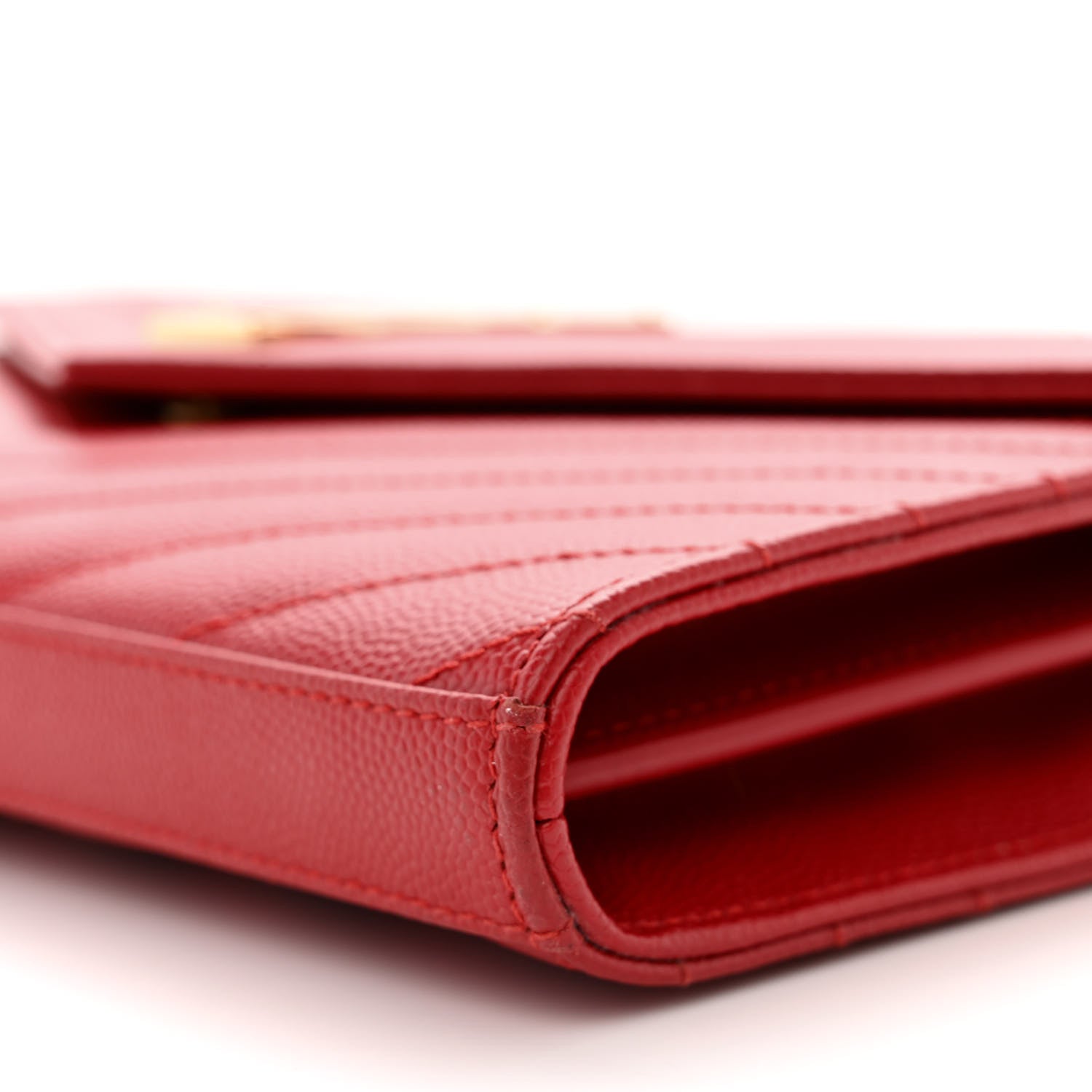 Saint Laurent Grain De Poudre Matelasse Chevron Monogram Chain Wallet New Red 11 of 14