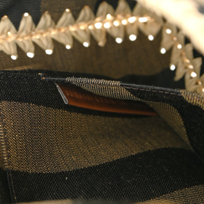 Fendi Fabric Jacquard Raffia Straw Pequin Gingham Woven Baguette Beige Black Natural 7 of 10