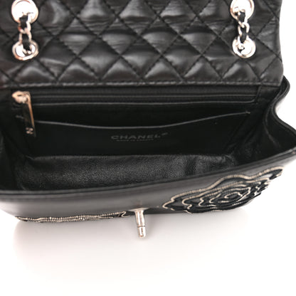 Chanel Lambskin Embroidered Camellia Follies Flap Black 5 of 13