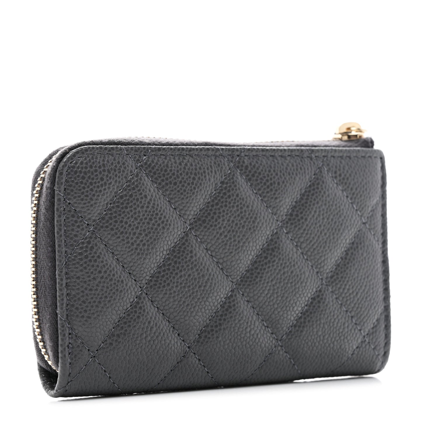 Caviar Quilted Zipped Key Holder Case Dark Gray